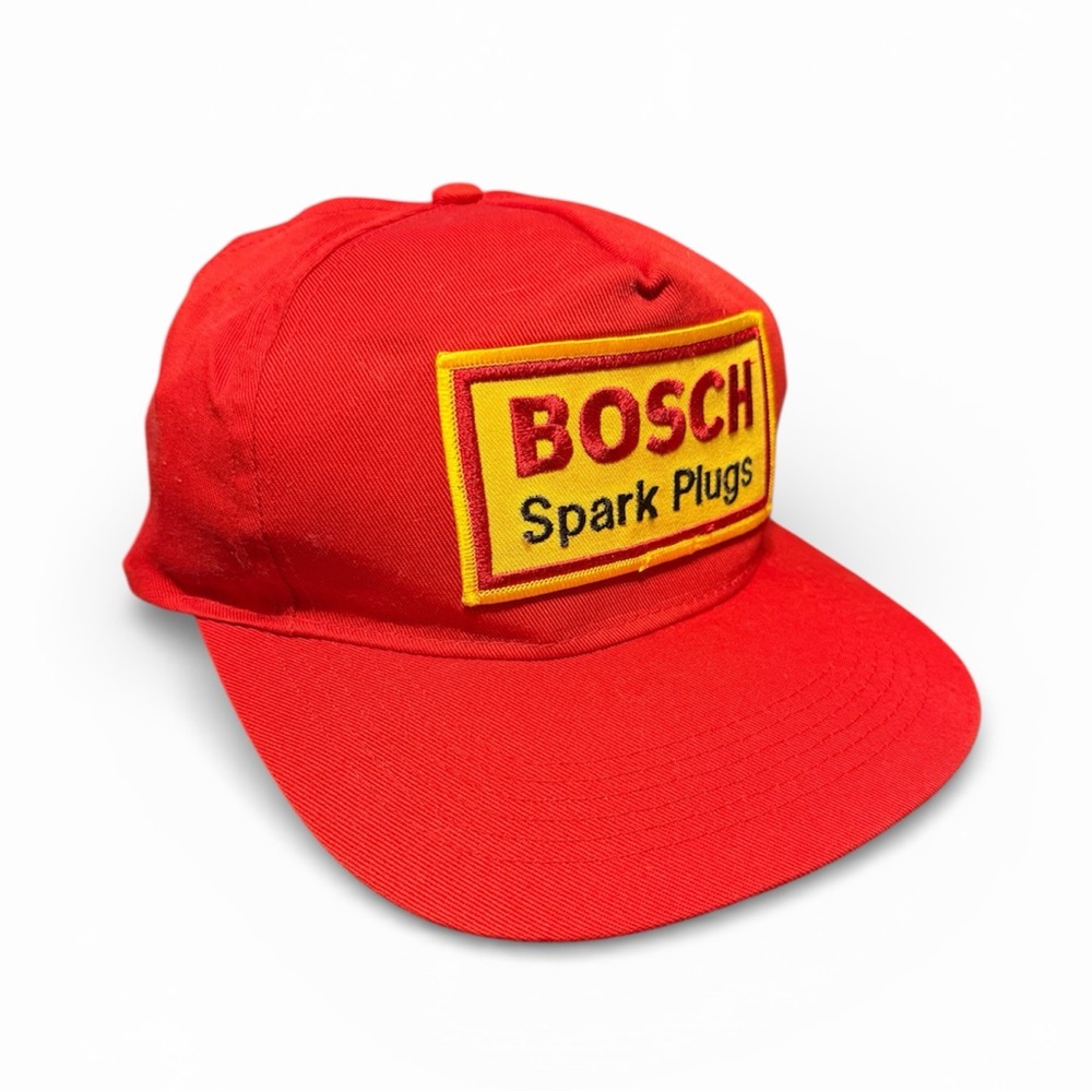 Vintage Bosch Spark Plugs Patch Trucker Snapback Hat Cap - Head to Toe